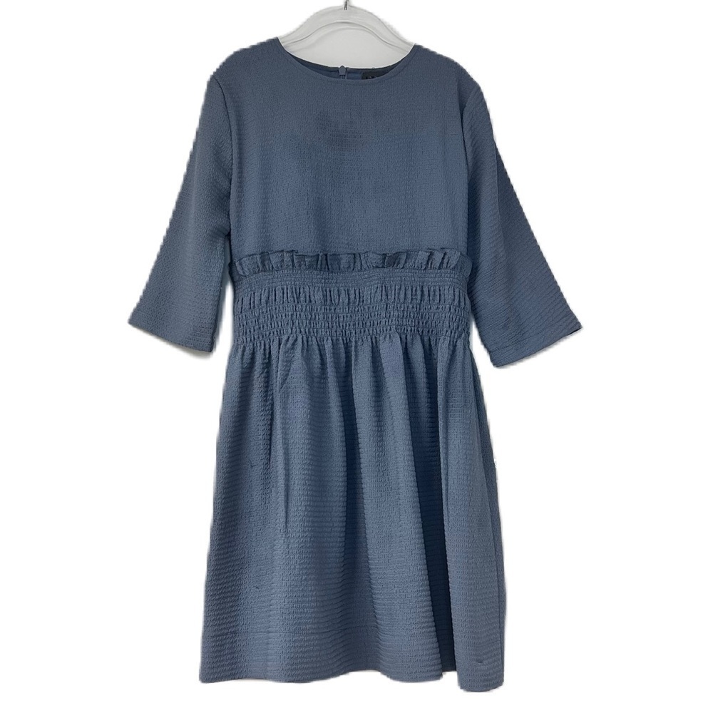 Fraze girls sz 8 blue textured cinched waist aline ruffle spring summer dress